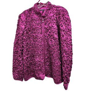 Adressing Woman Womens Jacket Size 1X Fuchsia Zip Up Crinkled Sequined Artsy